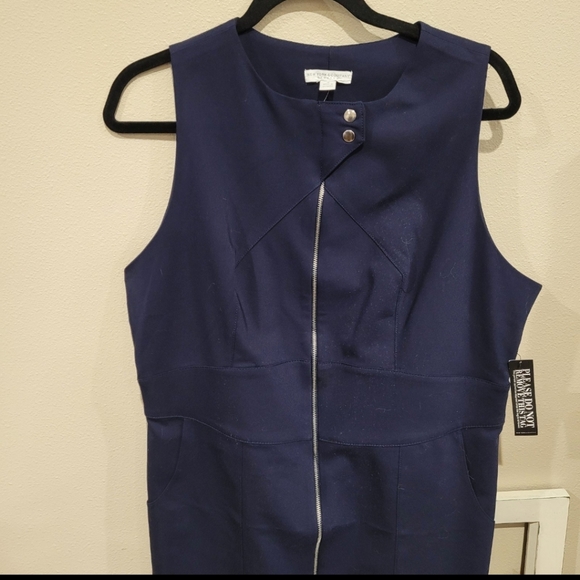 New York & Company Stretch Womens Size 16 Navy Career Dress, full front zip midi - Picture 4 of 12
